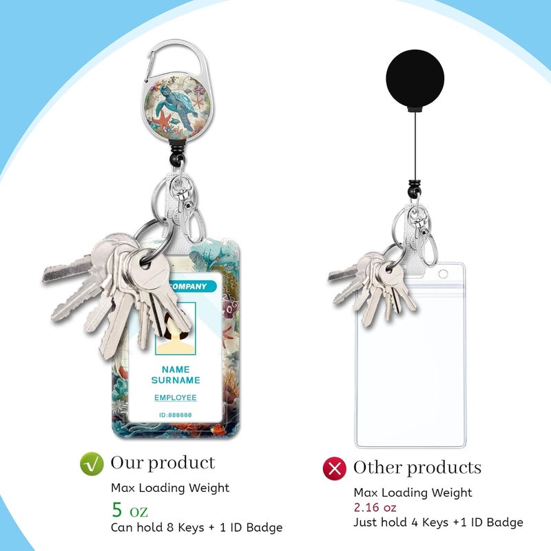 Hancynir Lanyards for Id Badges, Sea Turtle Badge Holder with Retractable Reel Clip, Work Name Tags Keychain Lanyard ID Card Protector Cover Case for Women Teacher Nurse Nursing Doctor Office - Image 5